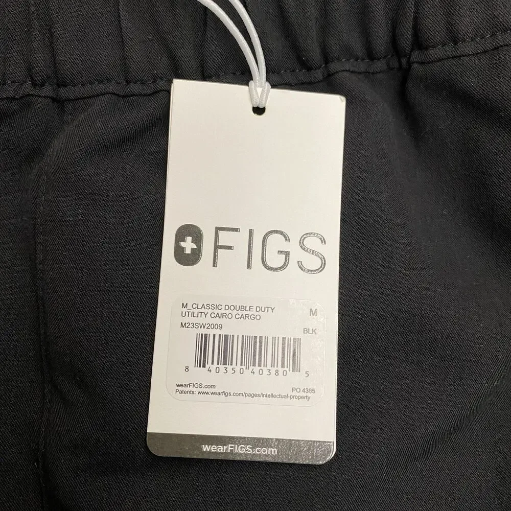 FIGS Men’s Medium Cairo Cargo Scrub Pants Black Double Duty Utility NWT Medical